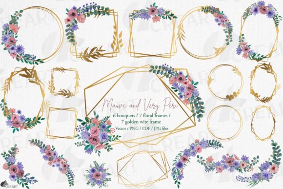 Elevating Design with Mauve and Very Peri Floral Golden Frames