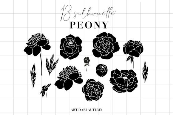 Elevating Digital Design with Peony Silhouette Flowers and Hand Drawn Aesthetics