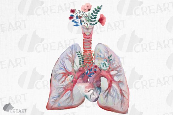 Floral Anatomical Lungs with Heart Decor: Blending Medical Precision with Botanical Beauty