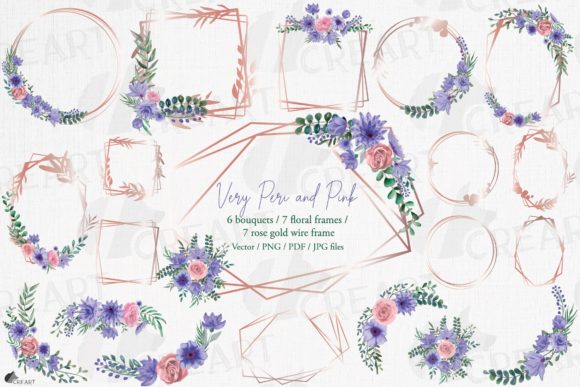 Very Peri, Pink Bouquets and Frames Art: Elevating Digital Design with Watercolor Boho Aesthetics